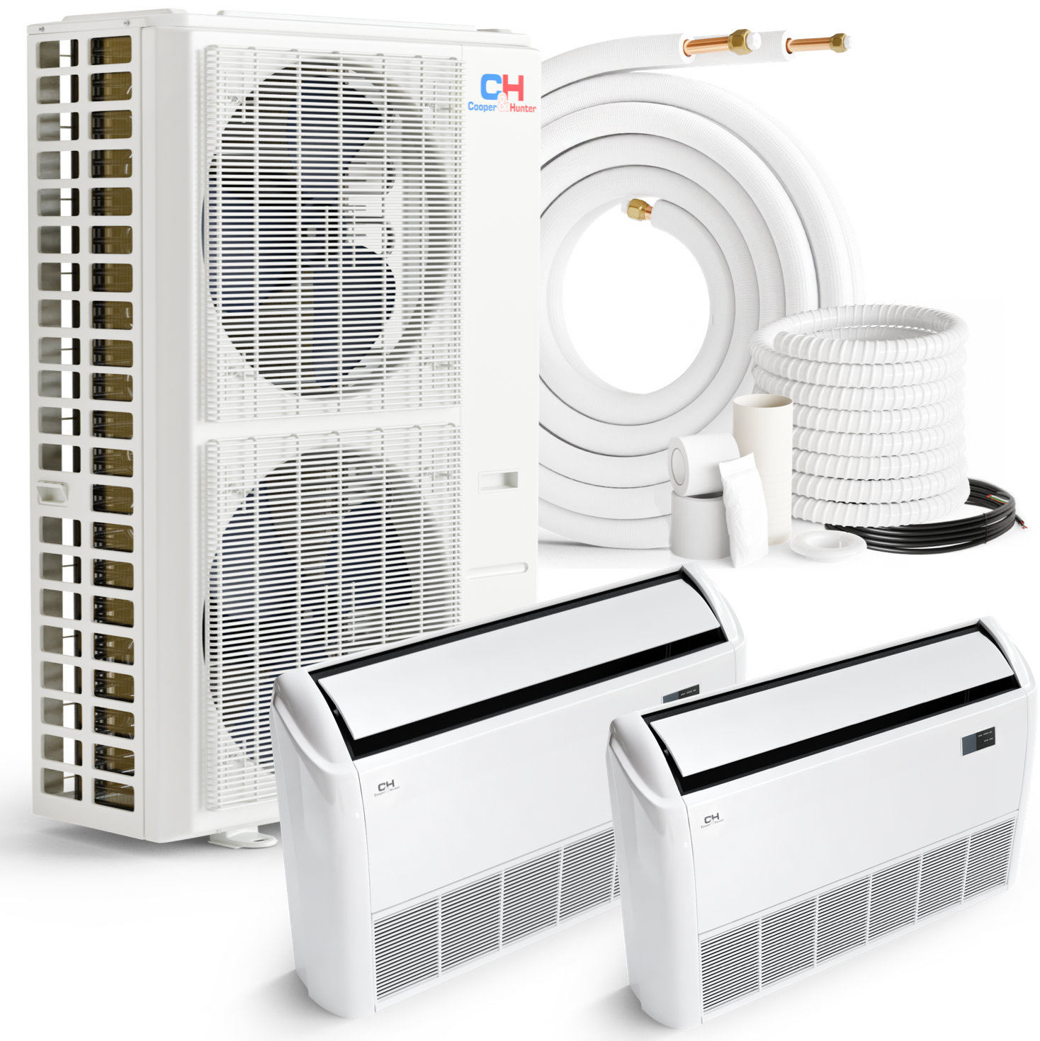 Cooper&Hunter 2-Zone Ductless Mini Split AC & Heat Pump 55000 BTU (18K+18K), Universal/Floor Ceiling Units, 230V - R410A