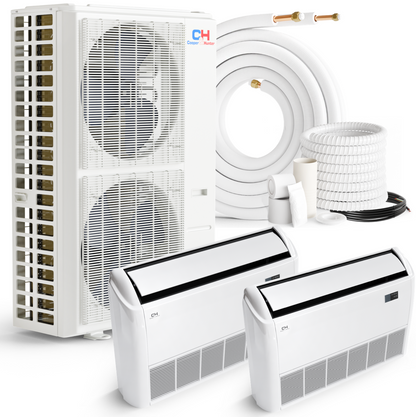 Cooper&Hunter 2-Zone Ductless Mini Split AC & Heat Pump 55000 BTU (18K+18K), Universal/Floor Ceiling Units, 230V - R410A