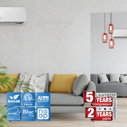 Olmo Sierra 5-Zone Ductless Mini Split AC & Heat Pump 42000 BTU (9K+12K+12K+12K+12K), Wall Mount Units, 230V