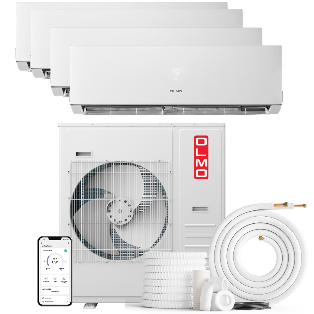 Olmo Sierra 4-Zone Ductless Mini Split AC & Heat Pump 36000 BTU (9K+9K+12K+18K), Wall Mount Units, 230V - R410A