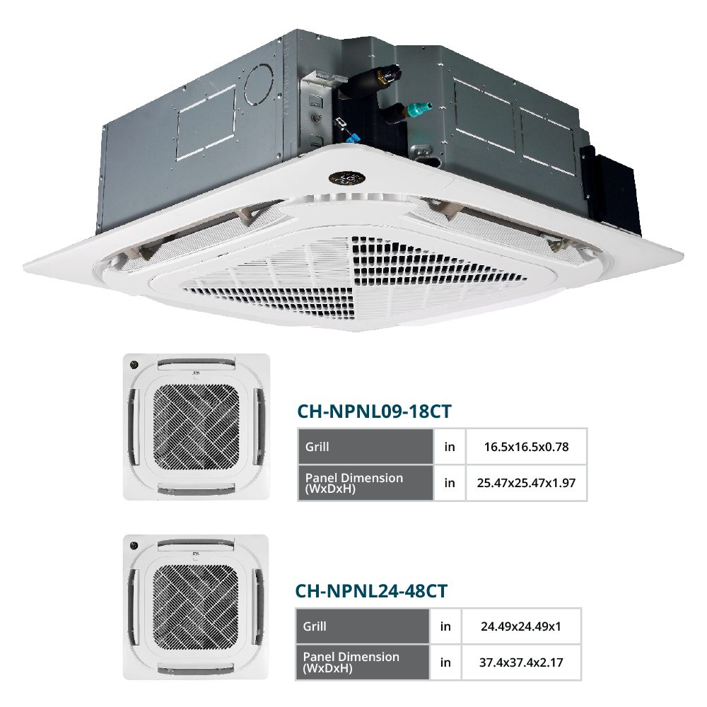 Cooper&Hunter 5-Zone Ductless Mini Split AC & Heat Pump 48000 BTU (9K+9K+12K+12K+12K), Ceiling Cassettes Units, 230V