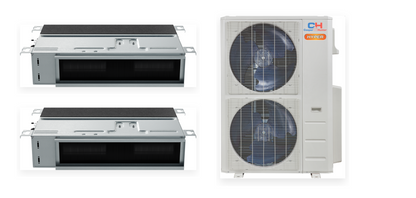 Cooper&Hunter Hyper 2-Zone Ducted Mini Split AC & Heat Pump 55000 BTU (24K+24K), Slim Duct Units, 230V - R410A