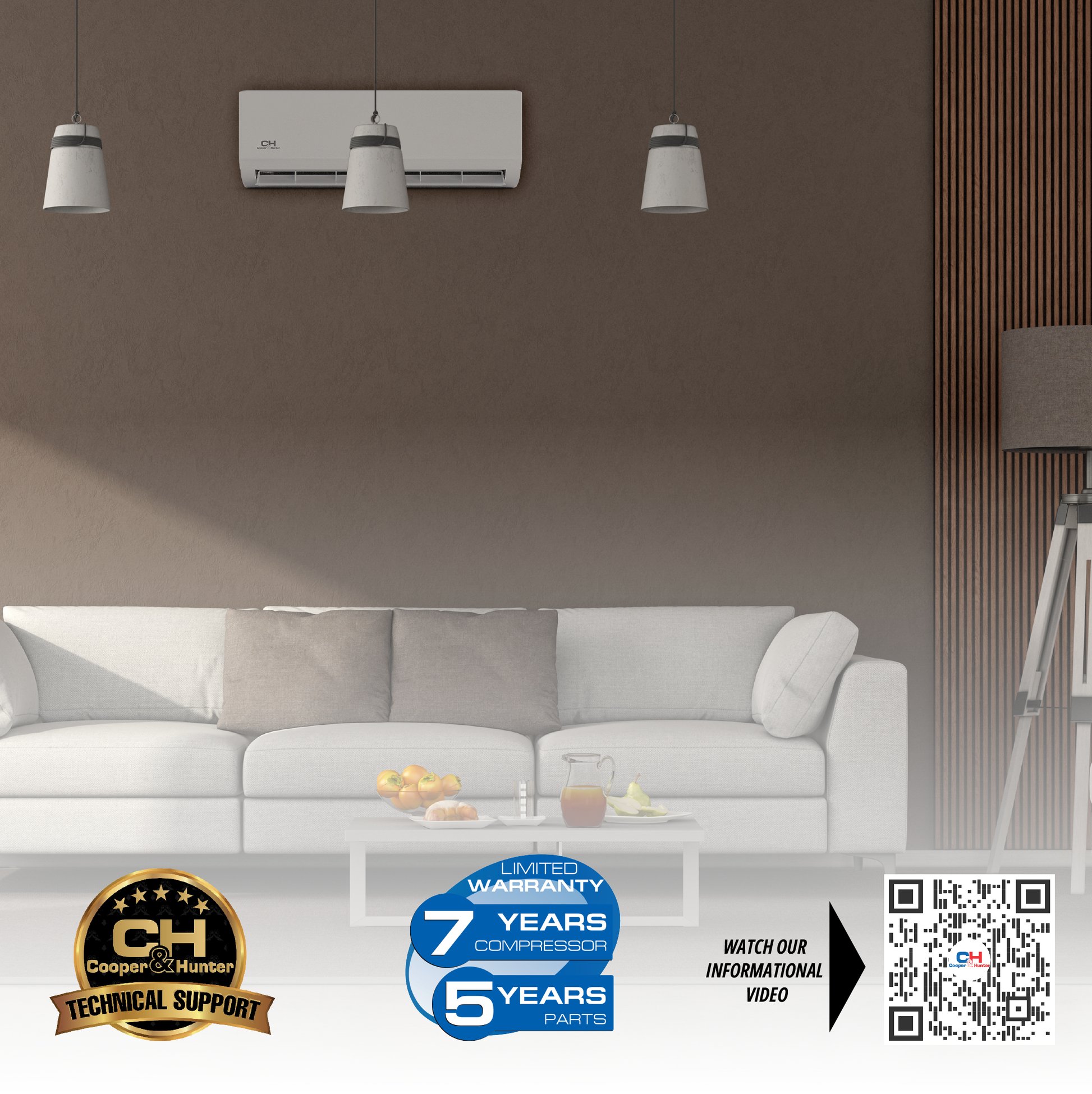 Cooper&Hunter Olivia 6-Zone Ductless Mini Split AC & Heat Pump 48000 BTU (6K+6K+9K+9K+9K+12K), Wall Mount Units, 230V