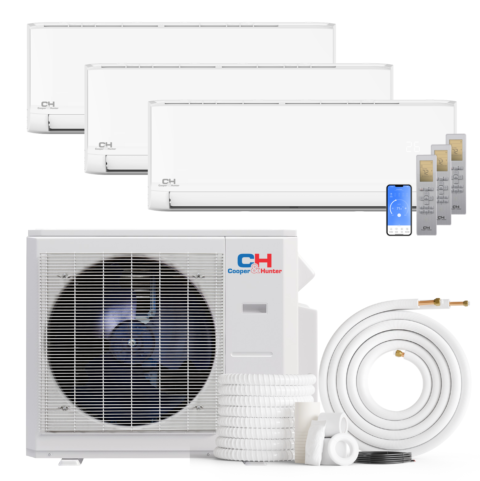 Cooper&Hunter Olivia 3-Zone Ductless Mini Split AC & Heat Pump 36000 BTU (6K+12K+12K), Wall Mount Units, 230V