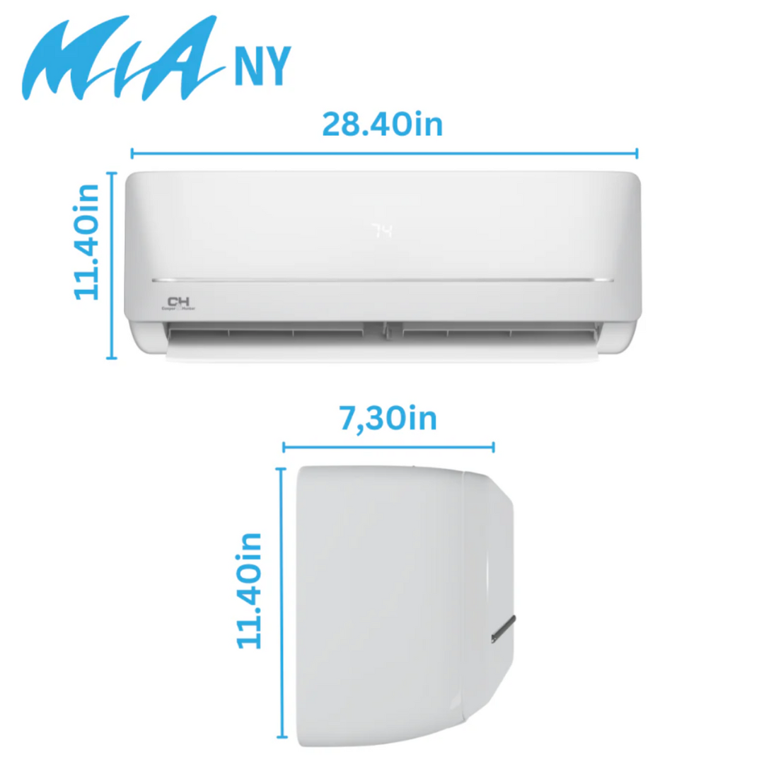 Cooper&Hunter 9,000 BTU Mia Single Zone Wall Mount Minisplit Heat Pump System Includes 16FT Installation Kit R454B 115V