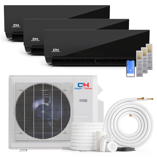 Cooper&Hunter Olivia Midnight 3-Zone Ductless Mini Split AC & Heat Pump 36000 BTU (9K+9K+12K), Wall Mount Units, 230V