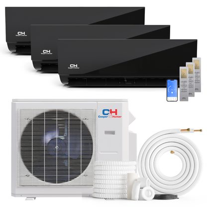 Cooper&Hunter Olivia Midnight 3-Zone Ductless Mini Split AC & Heat Pump 28000 BTU (9K+12K+12K), Wall Mount Units, 230V