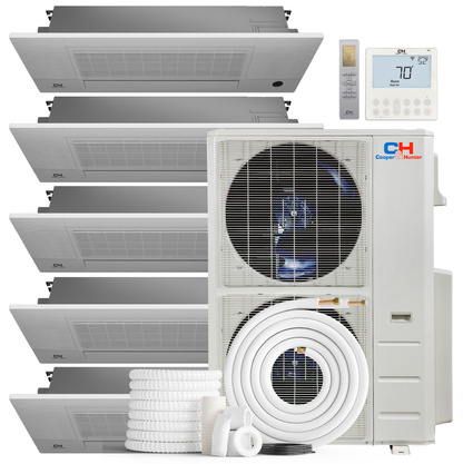 Cooper&Hunter 5-Zone Ductless Mini Split AC & Heat Pump 48000 BTU (6K+6K+6K+6K+18K), One-Way Cassette Units, 230V - R410A
