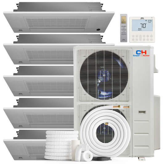Cooper&Hunter 5-Zone Ductless Mini Split AC & Heat Pump 55000 BTU (6K+6K+6K+6K+6K), One-Way Cassette Units, 230V - R410A