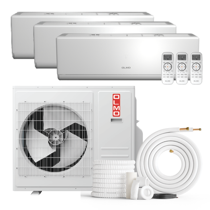 Olmo Sierra 3-Zone Ductless Mini Split AC & Heat Pump 27000 BTU (9K+12K+12K), Wall Mount Units, 230V
