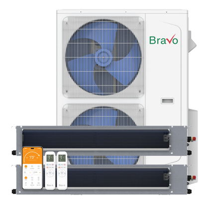 Bravo 2-Zone Ducted Mini Split AC & Heat Pump 42000 BTU (12K+18K), Slim Duct Units, 230V