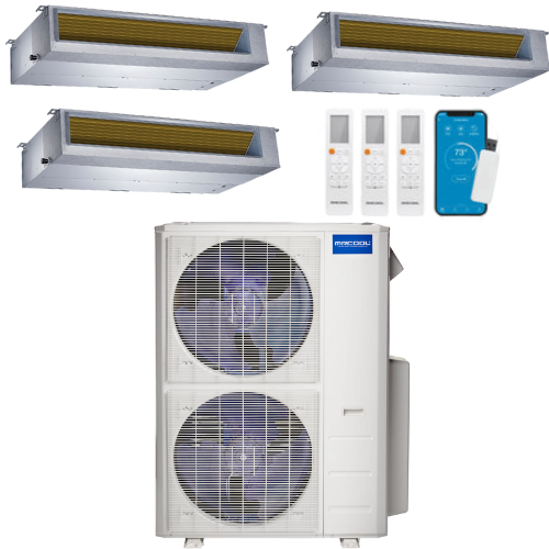 MRCOOL Olympus 4th Generation 3-Zone Ducted Mini Split AC & Heat Pump 48000 BTU (12K+12K+18K), Slim Duct Units, 230V