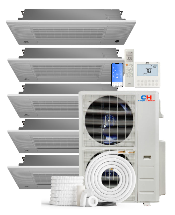 Cooper&Hunter 5-Zone Ductless Mini Split AC & Heat Pump 60000 BTU (6K+12K+12K+12K+18K), One-Way Ceiling Cassettes Units, 230V