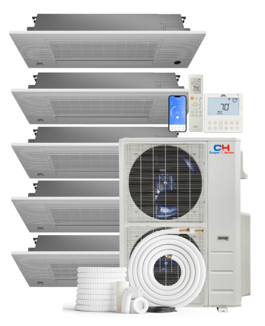 Cooper&Hunter 5-Zone Ductless Mini Split AC & Heat Pump 60000 BTU (6K+9K+12K+12K+18K), One-Way Ceiling Cassettes Units, 230V