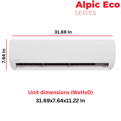 OLMO Alpic Eco Series 12,000 BTU 115V Single Zone Wall Mount Air Conditioner and Heat Pump Mini Split R410A | 115V