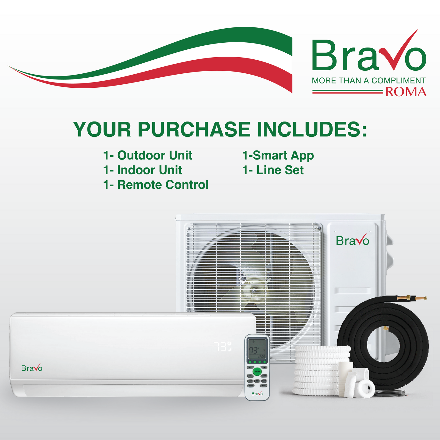 Bravo Roma Single Zone Wall Mount, 36,000 BTU (3 Ton) Mini Split AC and Heat Pump R32