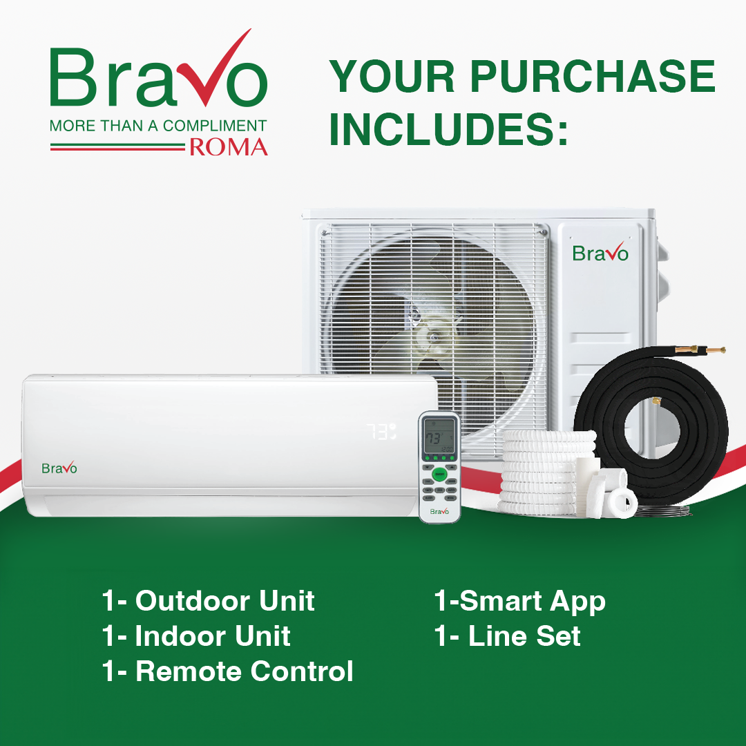 Bravo Roma Single Zone Wall Mount, 36,000 BTU (3 Ton) Mini Split AC and Heat Pump R32