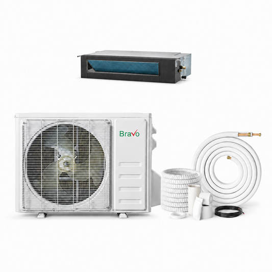 Bravo 24,000 BTU 22.0 SEER2 Single Zone Concealed Duct Mini Split System w/ 16ft Installation Kit | Pisa series - R32 | 230V
