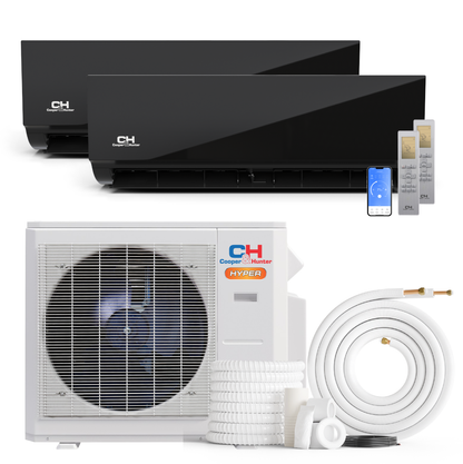 Cooper&Hunter Hyper Olivia Midnight 2-Zone Ductless Mini Split AC & Heat Pump 28000 BTU (12K+18K), Wall Mount Units, 230V