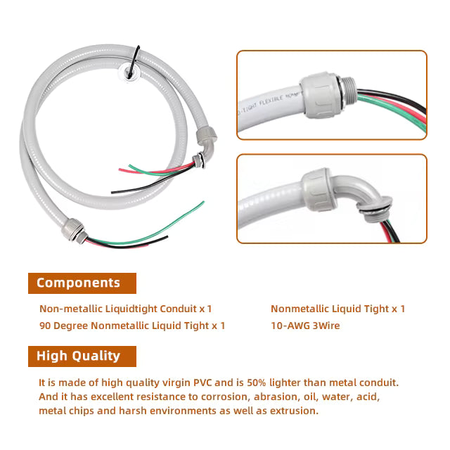 Armbridge 6' x 1/2" 10 AWG Non-Metallic Liquid-Tight Electrical Whip - AB-6FT1/2EW