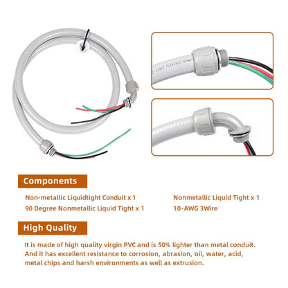 Armbridge 6' x 1/2" 10 AWG Non-Metallic Liquid-Tight Electrical Whip - AB-6FT1/2EW