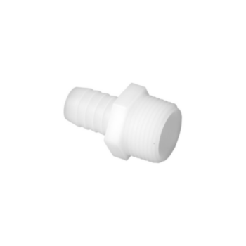 Pipe Adapter, 0.625 in x 0.75 in, Barb x MIPT, Nylon, White