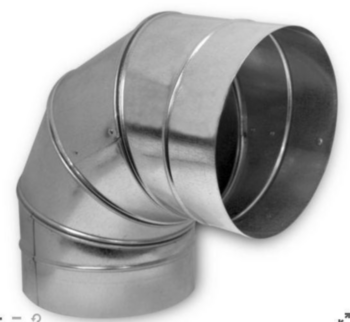 Duct Elbow, Standard Spiral, Round, 90 deg, 8 in, 26 Ga, Black