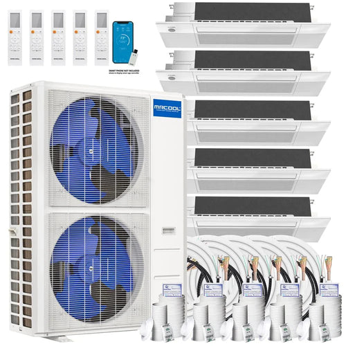 MRCOOL DIY 5th Gen 5-Zone Ductless Mini Split AC & Heat Pump 48000 BTU (6K+9K+12K+12K+12K), One-Way Cassette Units, 230V