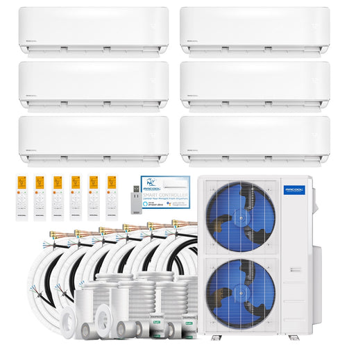 MRCOOL DIY 5th Gen 6-Zone Ductless Mini Split AC & Heat Pump 48000 BTU (6K+6K+6K+9K+9K+12K), Wall Mount Units, 230V