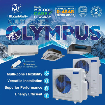 MRCOOL Olympus 4th Generation 3-Zone Ducted Mini Split AC & Heat Pump 48000 BTU (9K+9K+9K), Slim Duct Units, 230V