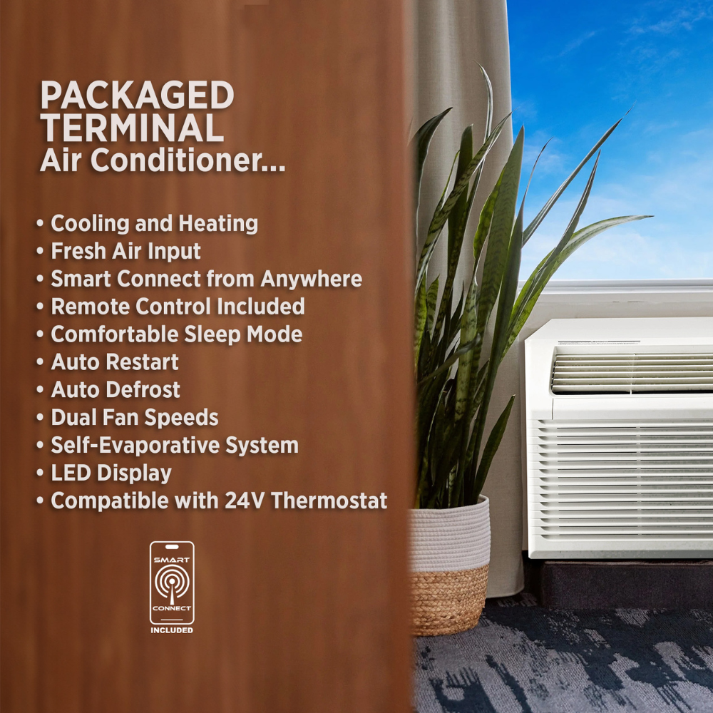 OLMO 12,000 BTU Smart PTAC Heating & Cooling AC Unit – 230V Through-Wall with Remote