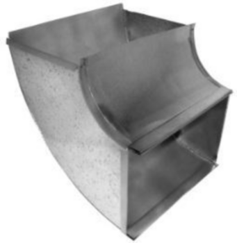 Duct Elbow, Shortway, Vertical, Radius Throat, 90 deg, 24 Ga