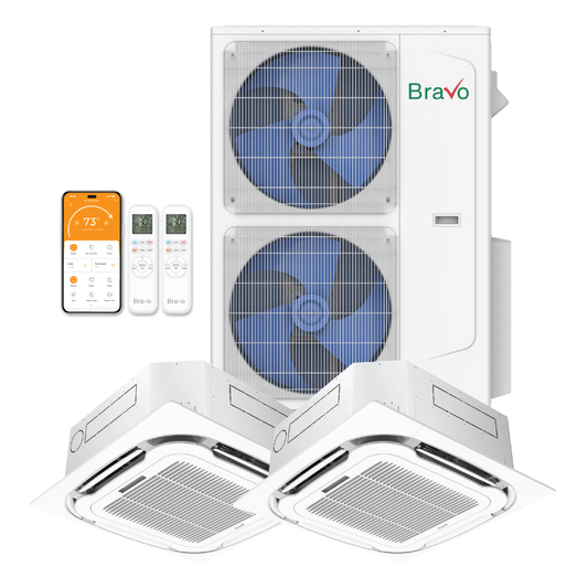 Bravo 2-Zone Ductless Mini Split AC & Heat Pump 42000 BTU (9K+24K), Ceiling Cassettes Units, 230V