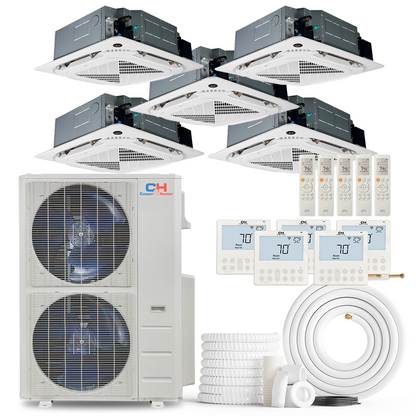 Cooper&Hunter 5-Zone Ductless Mini Split AC & Heat Pump 60000 BTU (9K+9K+12K+12K+24K), Ceiling Cassettes Units, 230V