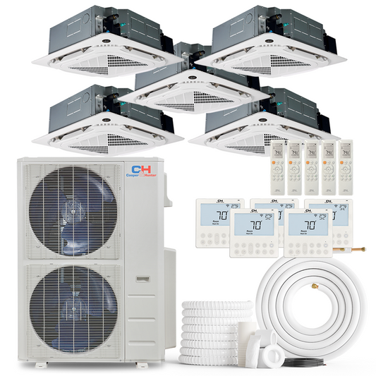 Cooper&Hunter 5-Zone Ductless Mini Split AC & Heat Pump 60000 BTU (9K+9K+9K+12K+24K), Ceiling Cassettes Units, 230V