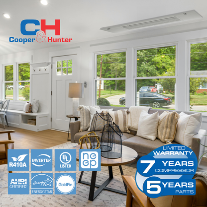 Cooper&Hunter 3-Zone Ductless Mini Split AC & Heat Pump 28000 BTU (6K+6K+18K), One-Way Cassette Units, 230V - R410A