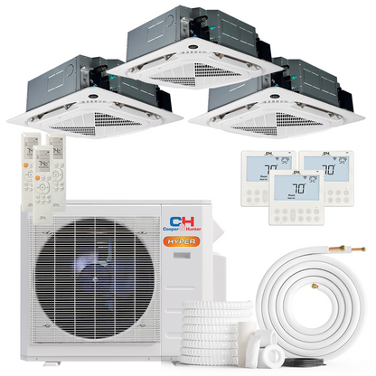 Cooper&Hunter Hyper 3-Zone Ductless Mini Split AC & Heat Pump 28000 BTU (9K+9K+12K), Ceiling Cassettes Units, 230V