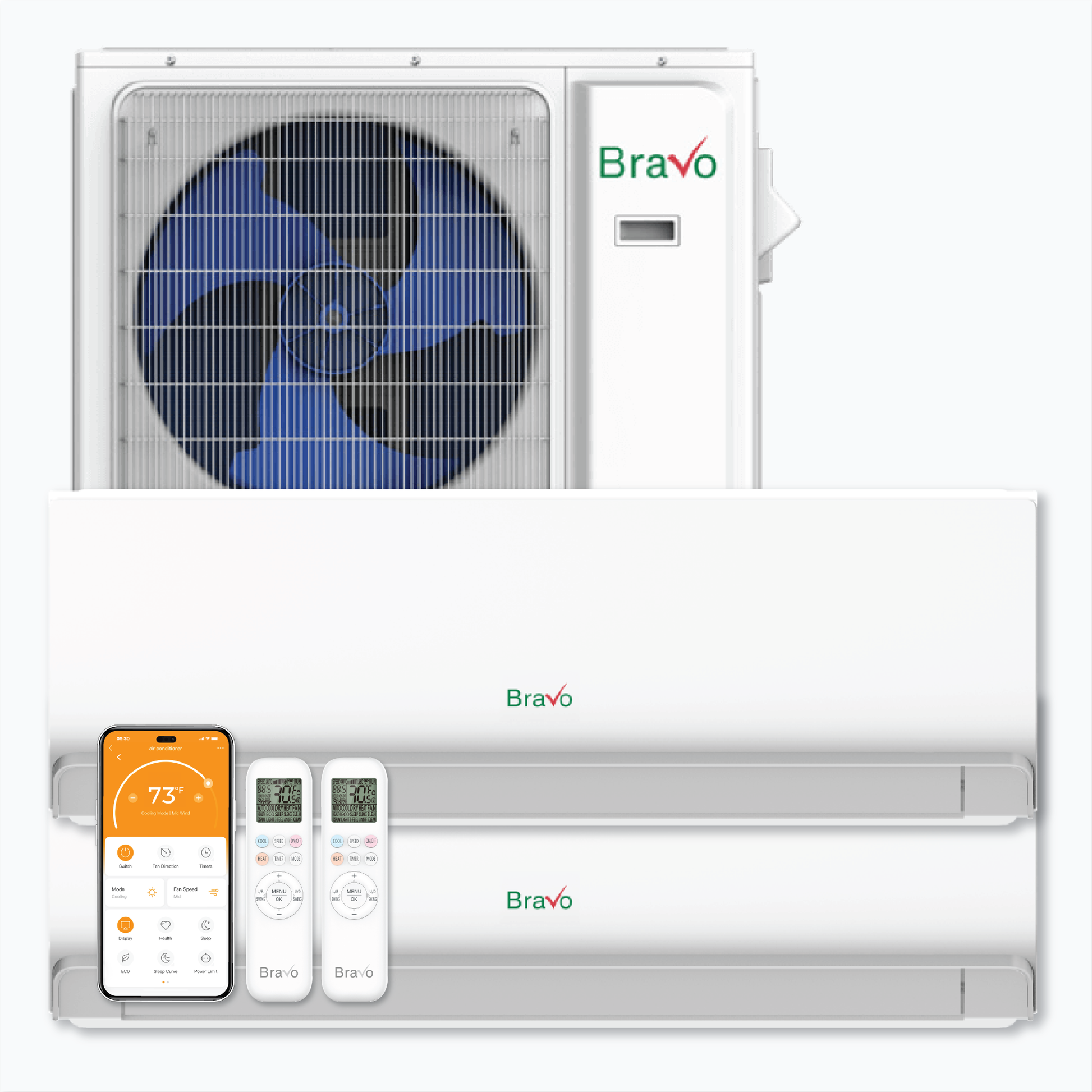 Bravo 2-Zone Ductless Mini Split AC & Heat Pump 42000 BTU (18K+18K), Wall Mount Units, 230V