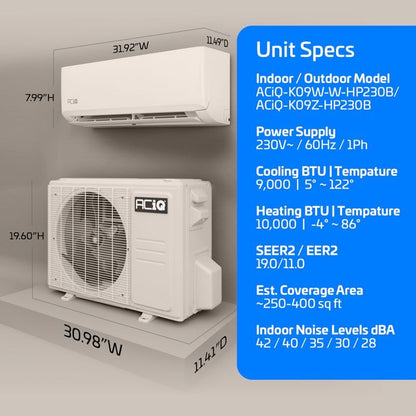 ACIQ 9,000 BTU ACIQ Essentials 20 SEER2 Single Zone Wall Mount Mini Split Heat Pump System - R454B | 230V