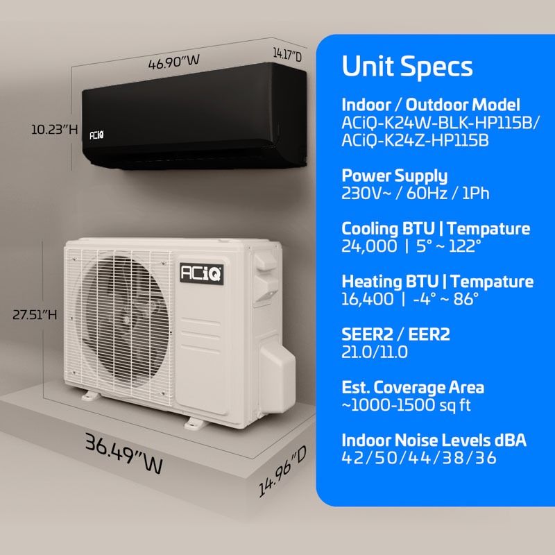 ACIQ 24,000 BTU ACIQ Essentials 21 SEER2 Single Zone Wall Mount Mini Split Heat Pump System - R454B | 230V