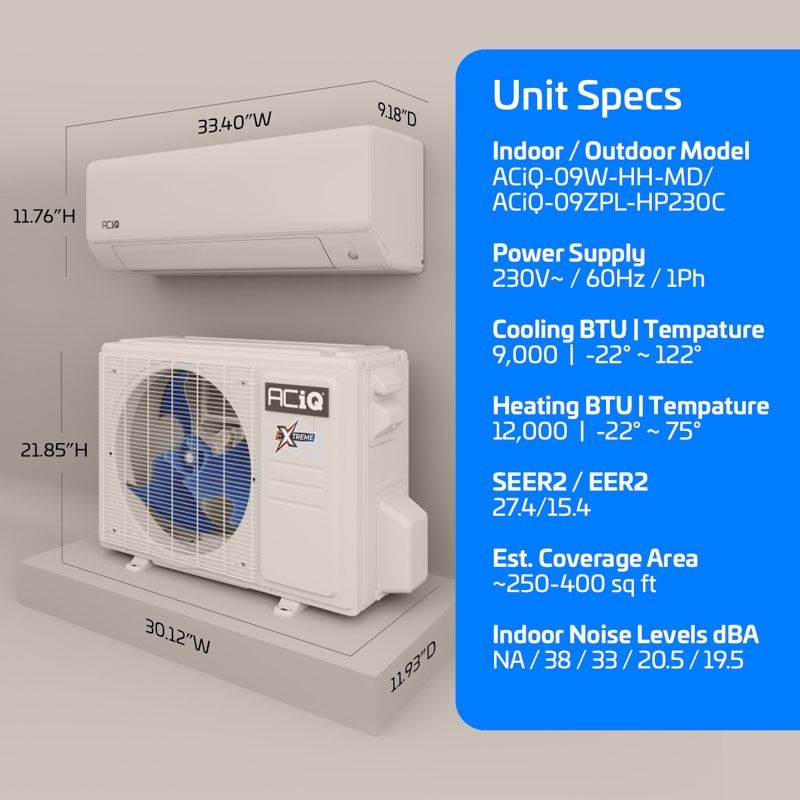 ACIQ 9,000 BTU ACiQ Extreme 28.1 SEER2 Single Zone Wall Mount Mini Split Heat Pump System - R454B | 230V