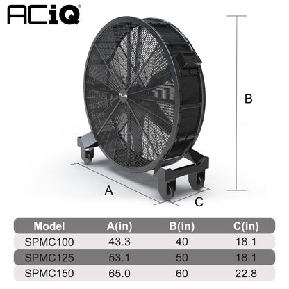 ACiQ 59 Inch Industrial Mobile Drum Fan - 24000 CFM 3-Speed 110V