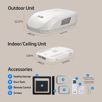 ACIQ RV Air Conditioner 15,000 BTU Rooftop with Heat Pump, Non-Ducted, 115V – Camper RV Rooftop AC – White
