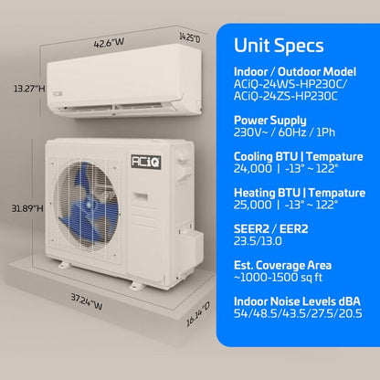 ACIQ 24,000 BTU ACIQ Standard 23.5 SEER2 Single Zone Wall Mount Mini Split Heat Pump System - R454B | 230V