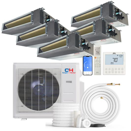 Cooper&Hunter 5-Zone Ducted Mini Split AC & Heat Pump 36000 BTU (6K+6K+6K+6K+6K), Slim Duct Units, 230V