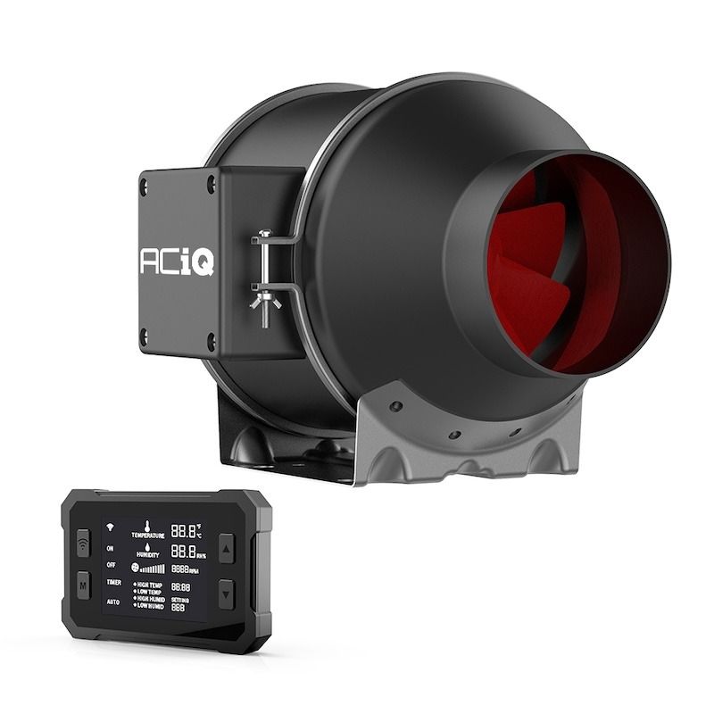 ACiQ 6 Inch Mixed Flow Inline Duct Fan with Temp & Humidity Control - Black