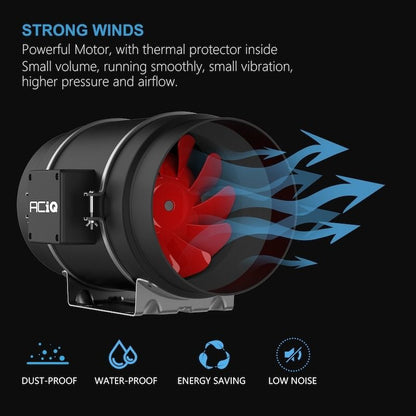 ACiQ 4 Inch Mixed Flow Inline Duct Fan with Integral Dial Speed Control - Black