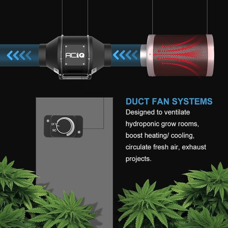 ACiQ 6 Inch Mixed Flow Inline Duct Fan with Integral Dial Speed Control - Black