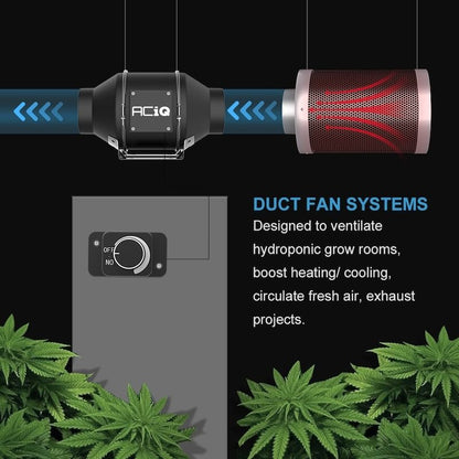 ACiQ 8 Inch Mixed Flow Inline Duct Fan with Integral Dial Speed Control - Black