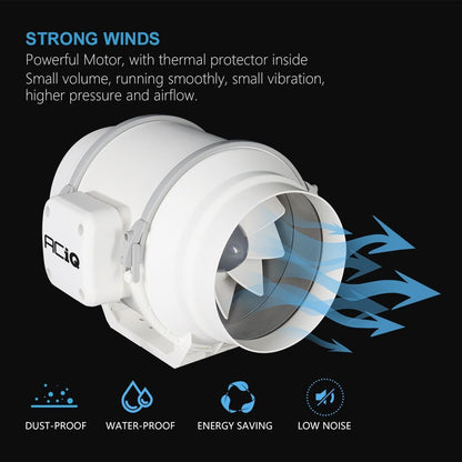 ACiQ 4 Inch Mixed Flow Inline Duct Fan - White